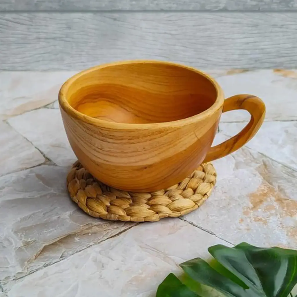 Teak Wood Coffee Cup Glass