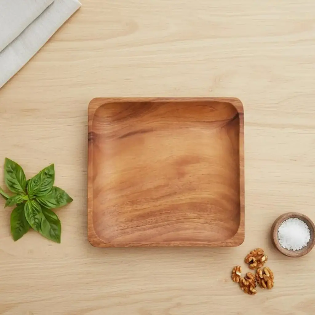 Mahogany Square Plate / Square Patterned Wooden Plate - Dimensions 20 x 20 cm (20 pcs)