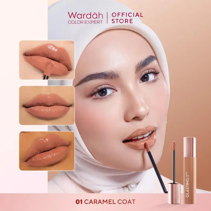 WARDAH Glasting Liquid Lip - High-Pigmented Glass Color, Lightweight, Non-Sticky, Long-Lasting Waterproof - 01 Caramel Coat