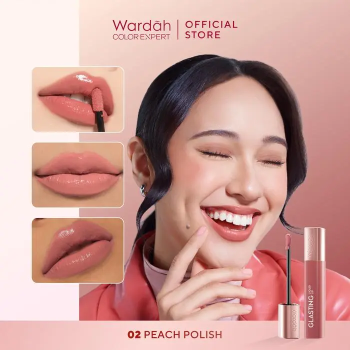 WARDAH Glasting Liquid Lip - High-Pigmented Glass Color, Lightweight, Non-Sticky, Long-Lasting Waterproof - 02 Peach Polish