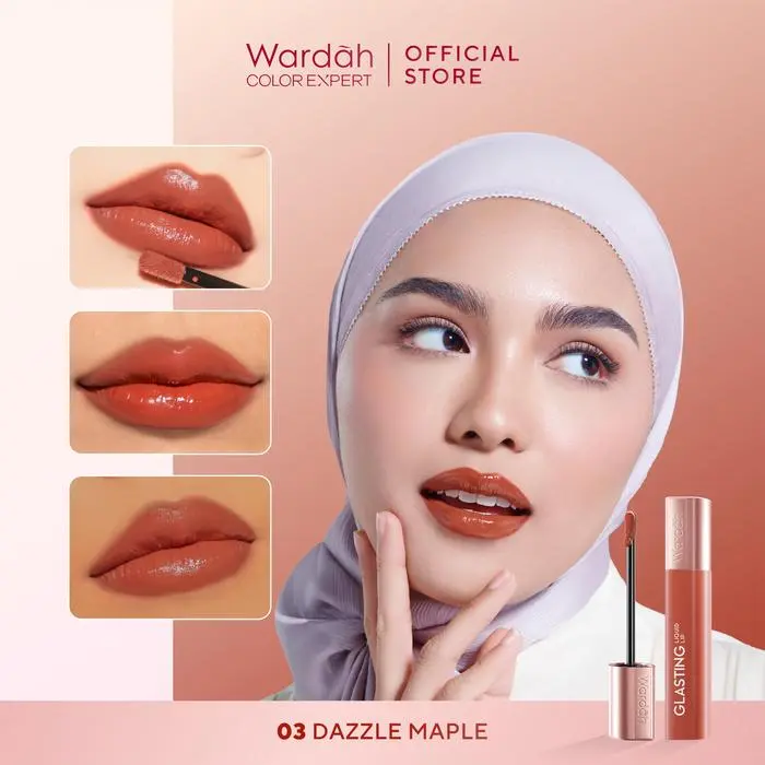 WARDAH Glasting Liquid Lip - High-Pigmented Glass Color, Lightweight, Non-Sticky, Long-Lasting Waterproof - 03 Dazzle Maple