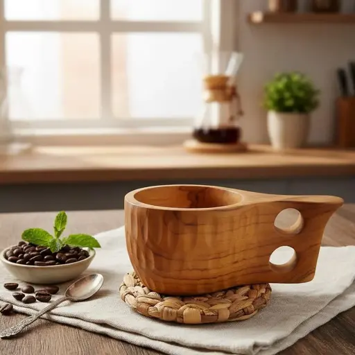 Teak wood motif cup glass