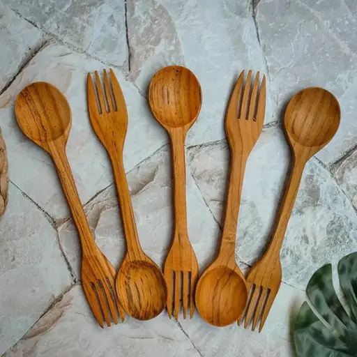Senpu Teak Wood Spoon and Fork - Wooden Spoon