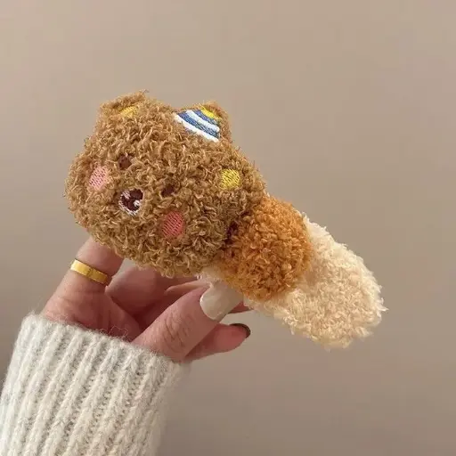 Women's Hair Clip with Doll Motif, Soft Fur Material, BROWN BEAR