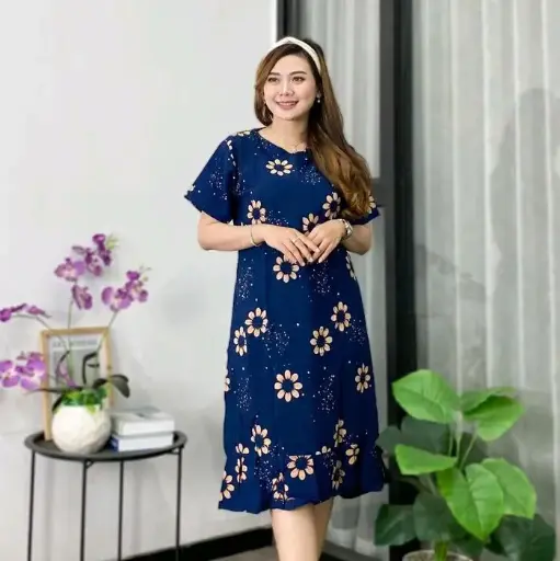 Premium Rayon Front Zipper Princess Daster - Navy princess 